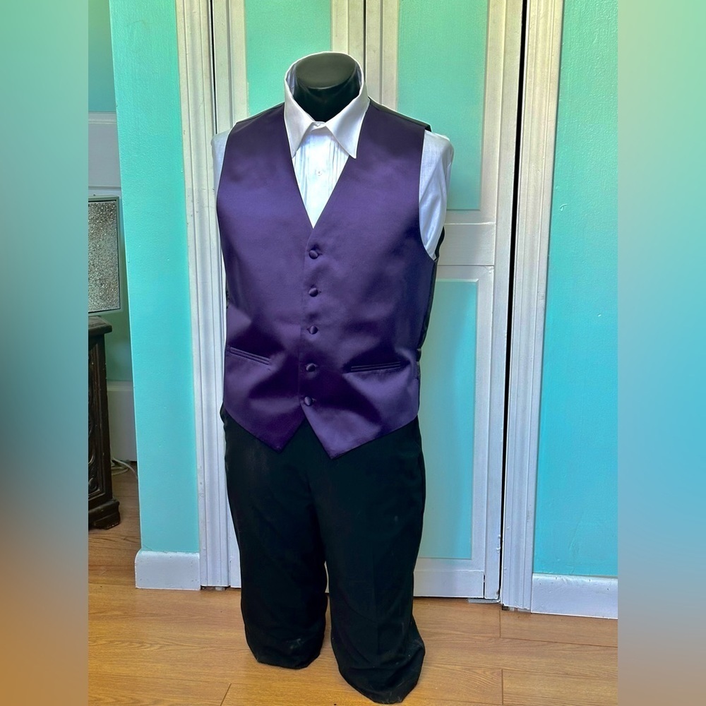 Lapis Royal Plum Purple Satin Closed Back Vest Wedding Prom Tuxedo Men’s Small